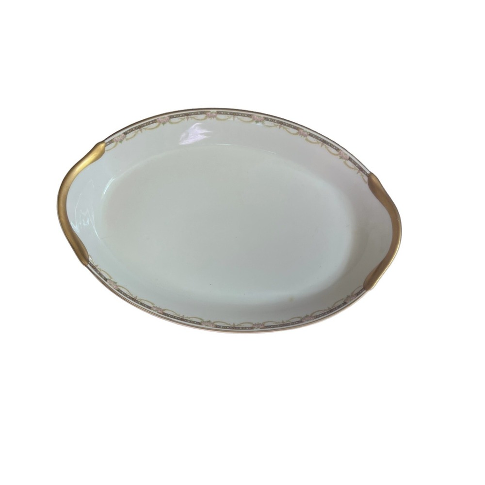 Warwick B9059 13" Oval Serving Platter Plate Vintage With Gold Handles
